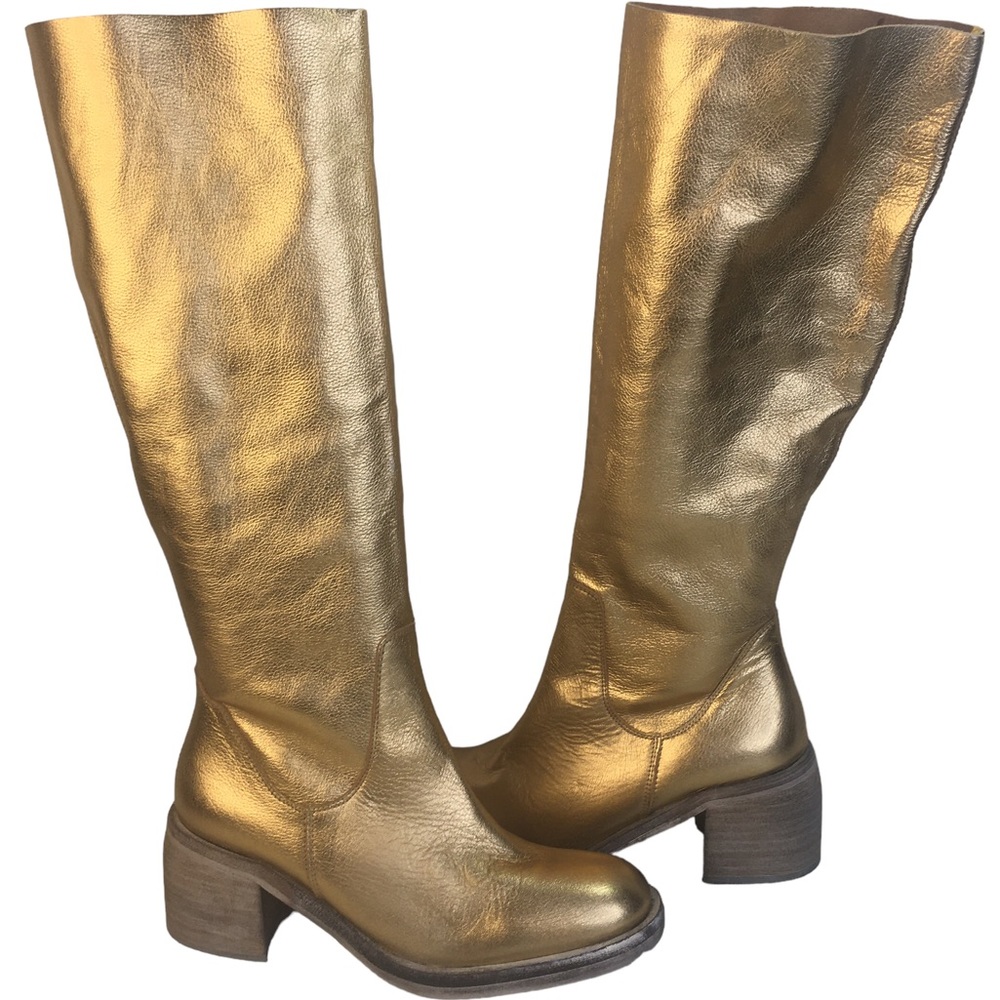 NEW Free People Essential Tall Slouch Boots Gold Leather Size 38/8